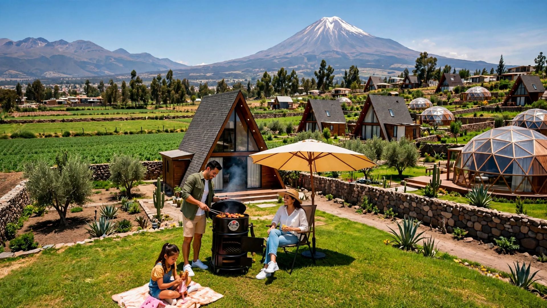 Zonas residenciales rodeadas de campiña en Sachaca, Arequipa