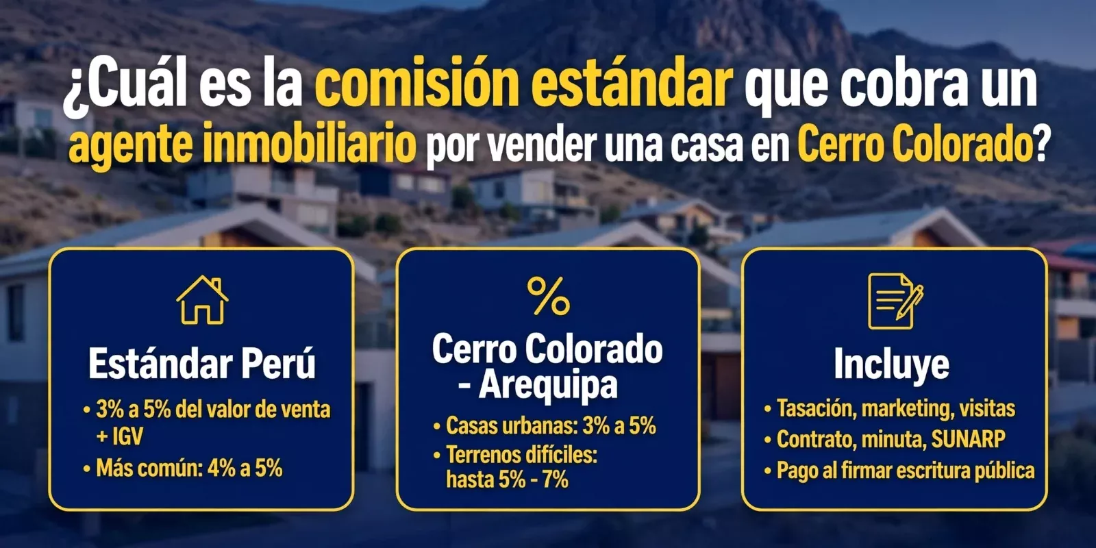 ¿Cuál es la comisión estándar que cobra un agente inmobiliario por vender una casa en Cerro Colorado?